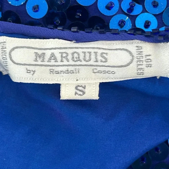 Marquis by Randall Cosco 100% Silk Royal Blue Sequins Beaded Flame Hem Outfit - Picture 3 of 12